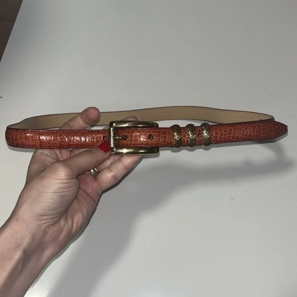 Brighton Rust Leather Embossed Alligator Print Belt